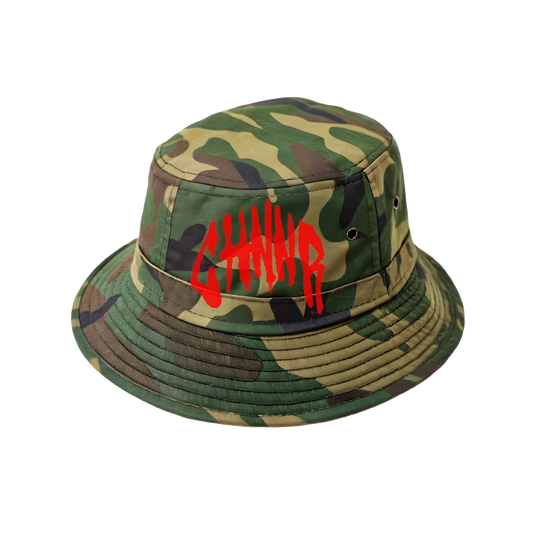 "THE BUCKET HAT" - CAMO/RED